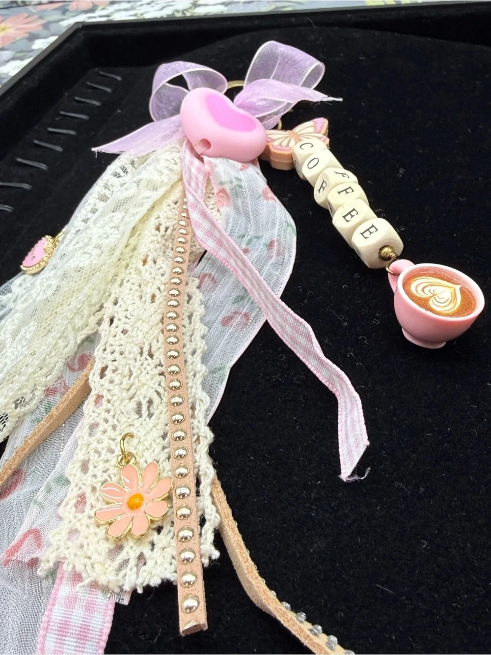 👑Adorned Crown Jewelry purse bag charm keychain coffee fabric tassel